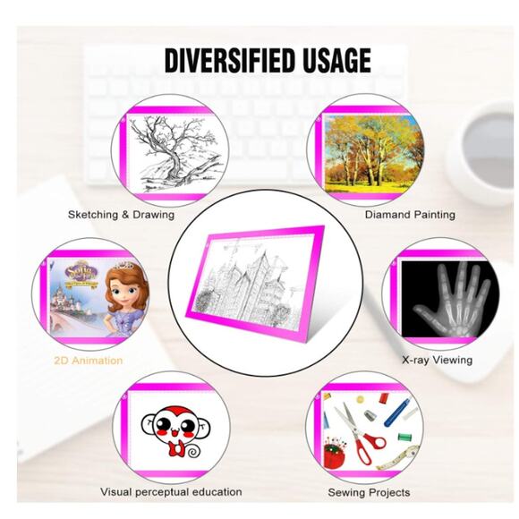 Portable A4 LED Light Tracing Box, Pink Adjustable USB 14.2"L x 0.2"W x 10.6"H - Picture 8 of 8